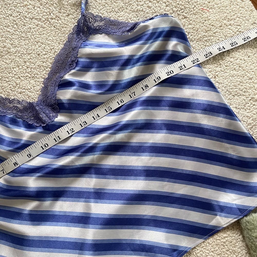 Secret Treasures Blue and White babydoll satin retro Striped with Purple Lace - Picture 8 of 9